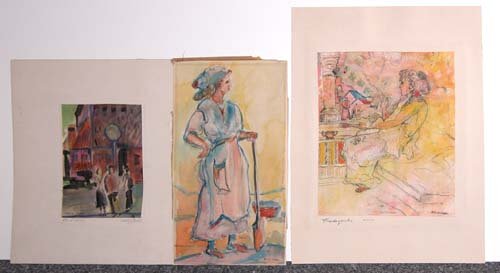 Appraisal: Set of Three watercolors with various subjects Watercolor on Paper