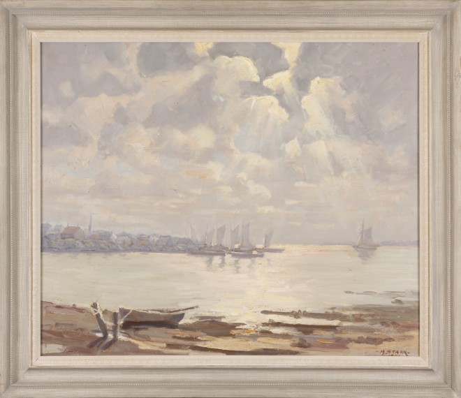 Appraisal: Seascape harbor scene oil on canvas x SLR M Stark