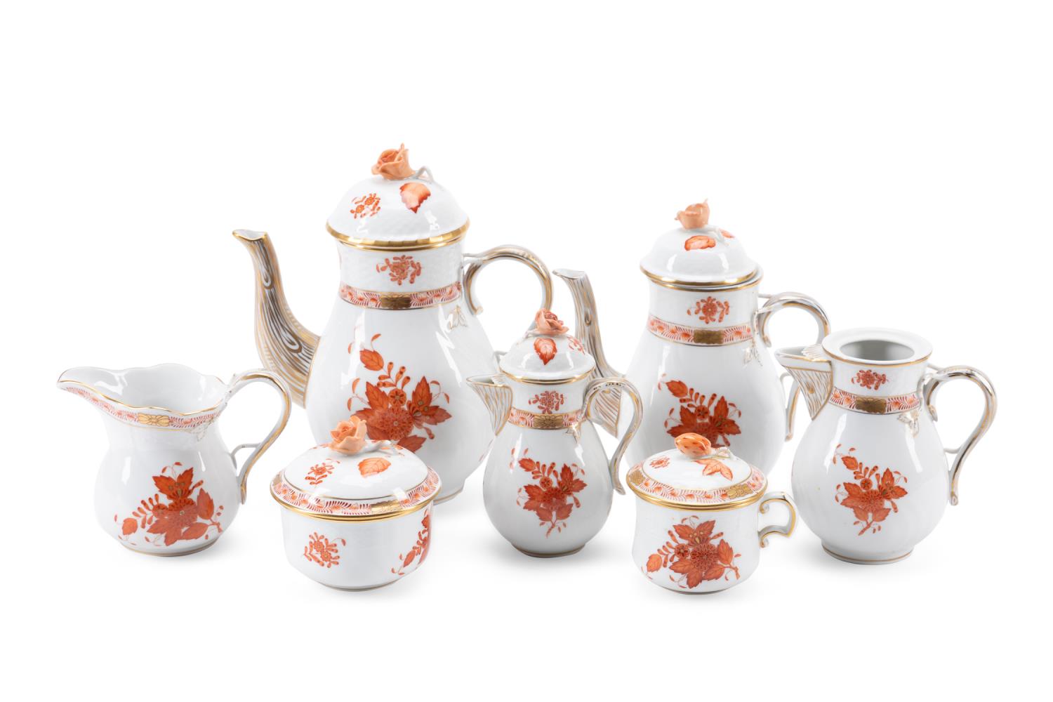 Appraisal: PC HEREND RUST CHINESE BOUQUET COFFEE SET Herend Hungarian seven