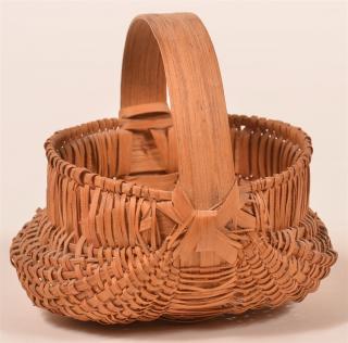 Appraisal: Finely Woven Miniature Berry Basket Wide bentwood handle and bentwood