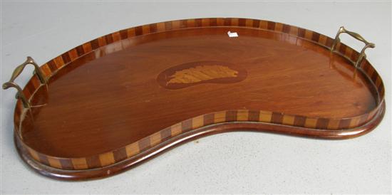 Appraisal: Early th century mahogany and boxwood kidney shaped tray with