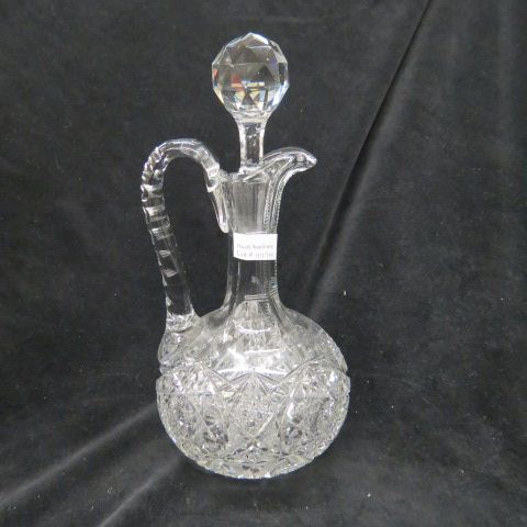 Appraisal: Cut Glass Handled Decanter hobstars and fancy cut work brilliant