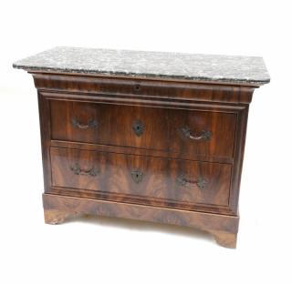 Appraisal: American Empire Marble Top Commode Three-drawer commode with bronze handles