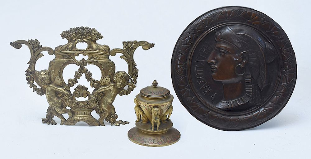 Appraisal: Three th C bronze items Three th C bronze items