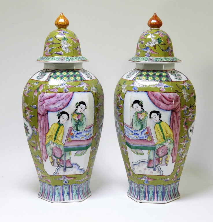 Appraisal: PR CHINESE FAMILLE ROSE PORCELAIN HEXAGONAL VASES China Republic PeriodCovered