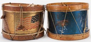 Appraisal: Pair of Antique Patriotic Snare Drums Pair of Antique Patriotic