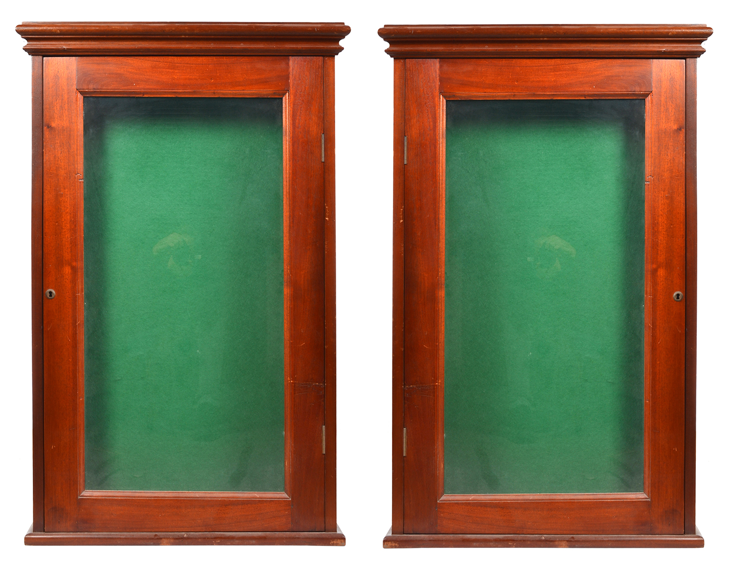 Appraisal: A PAIR OF HARDWOOD FRAMED HANGING DISPLAY CABINETS EACH WITH