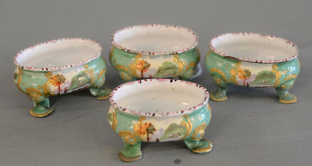 Appraisal: Set of four south Staffordshire enamel salts having green ground