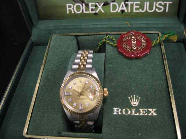 Appraisal: Rolex Lady's Stainless Gold Wristwatch diamond dial datejust with box