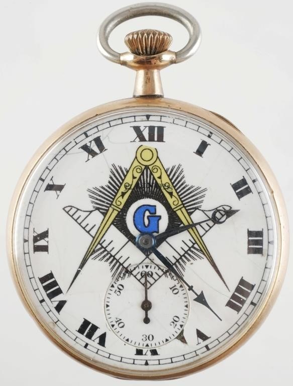 Appraisal: Illinois pocket watch with porcelain dial emblazoned with Mason compass