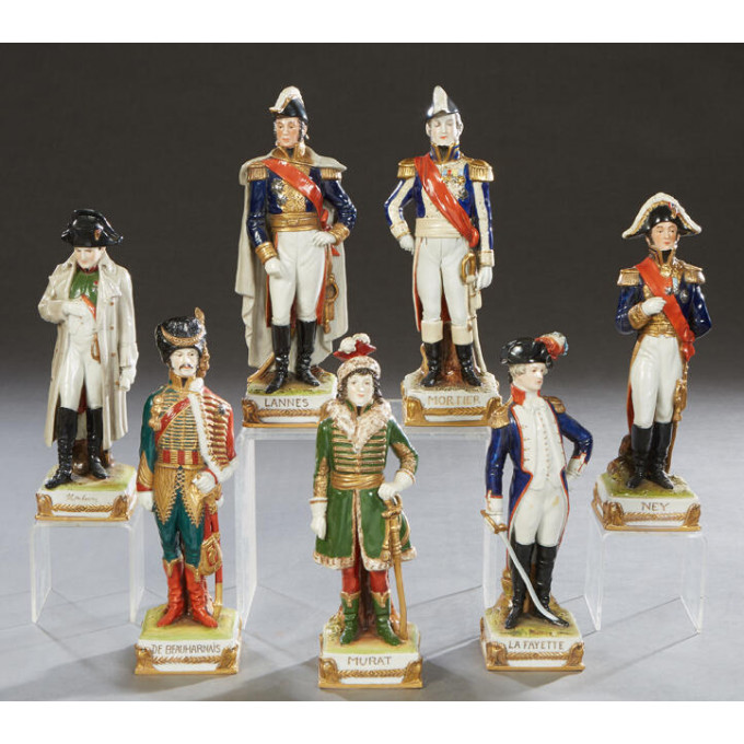 Appraisal: Seven Polychromed Porcelain Sitzendorf Figures of French Military Generals th