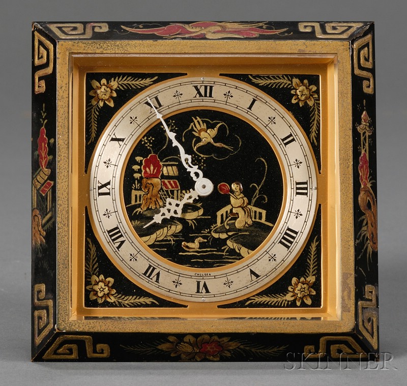 Appraisal: Chinese Lacquer Desk Clock by Chelsea Clock Company Boston c