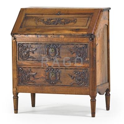 Appraisal: LOUIS XIV STYLE SLANT FRONT DESK Fruitwood with carved panels