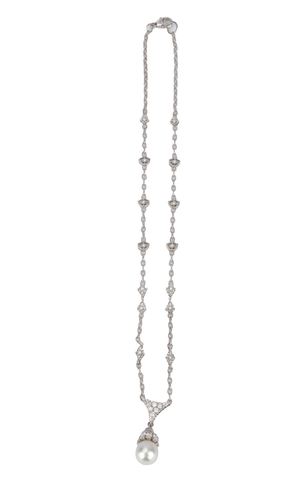 Appraisal: DON RICKLES KARAT WHITE GOLD DIAMOND CULTURED PEARL NECKLACEcontaining marquise