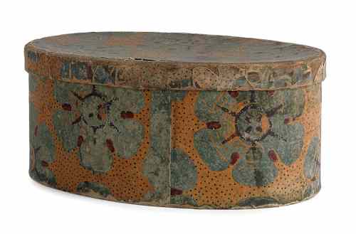 Appraisal: Wallpaper box mid th c with blue flowers on a