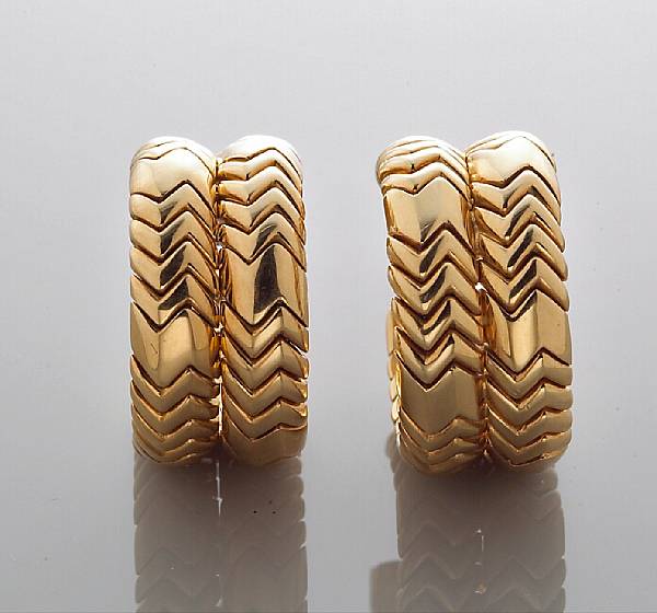 Appraisal: A pair of eighteen karat gold earclips Bulgari signed Bulgari