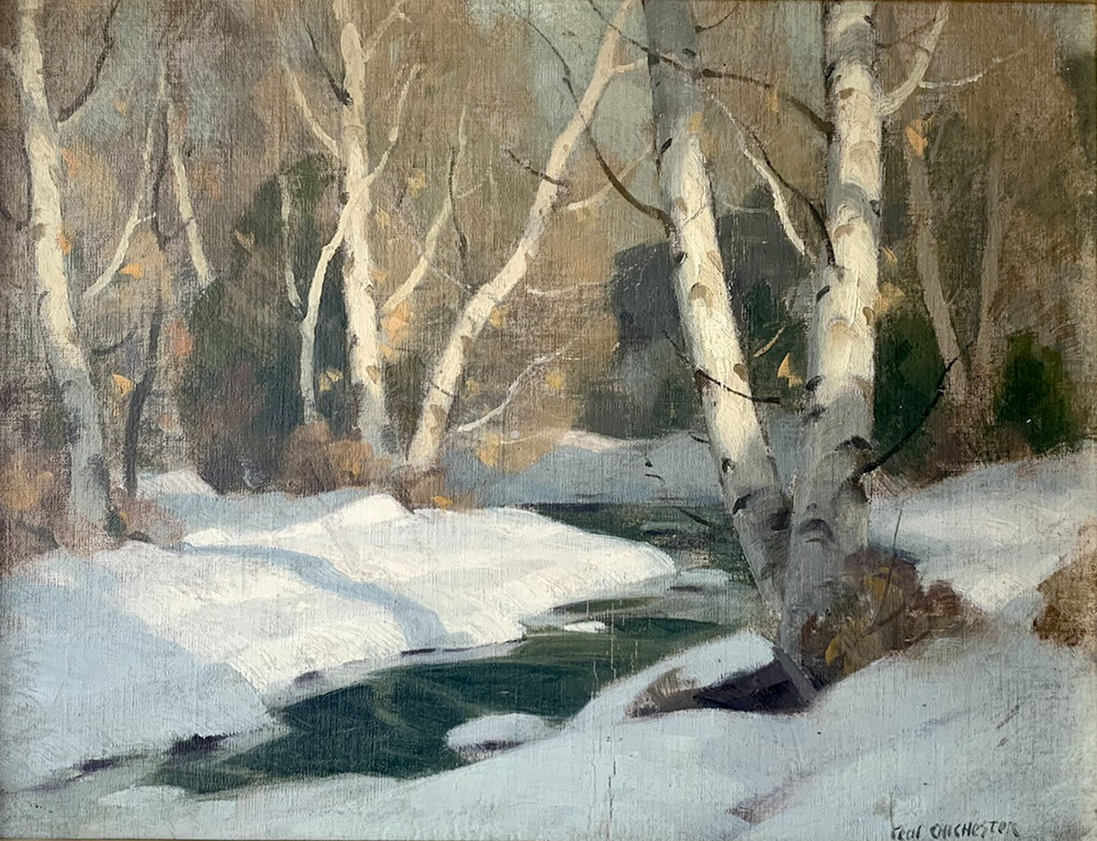 Appraisal: CHICHESTER Cecil American - Winter Landscape with Birches and Stream