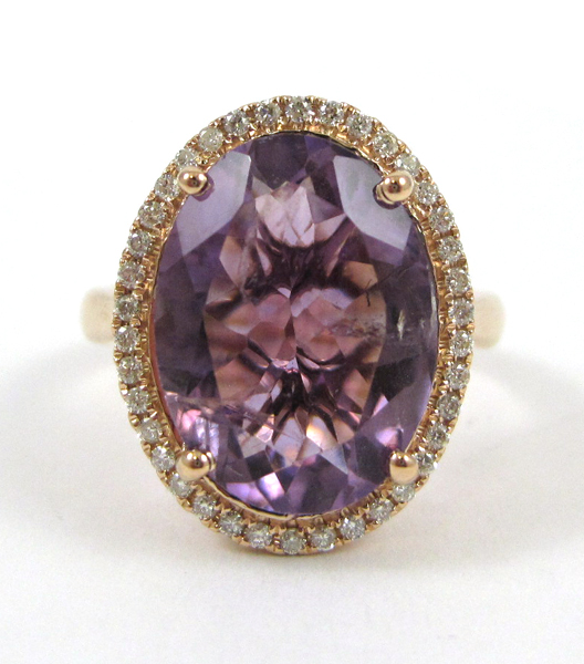 Appraisal: AMETHYST DIAMOND AND FOURTEEN KARAT GOLD RING The rose gold