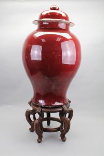 Appraisal: Large Chinese Style Glazed Terracotta Covered Urn on Stand Total