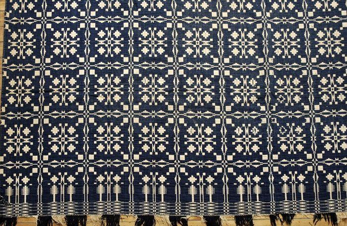 Appraisal: American Blue and White Wool and Cotton Overshot Coverlet x