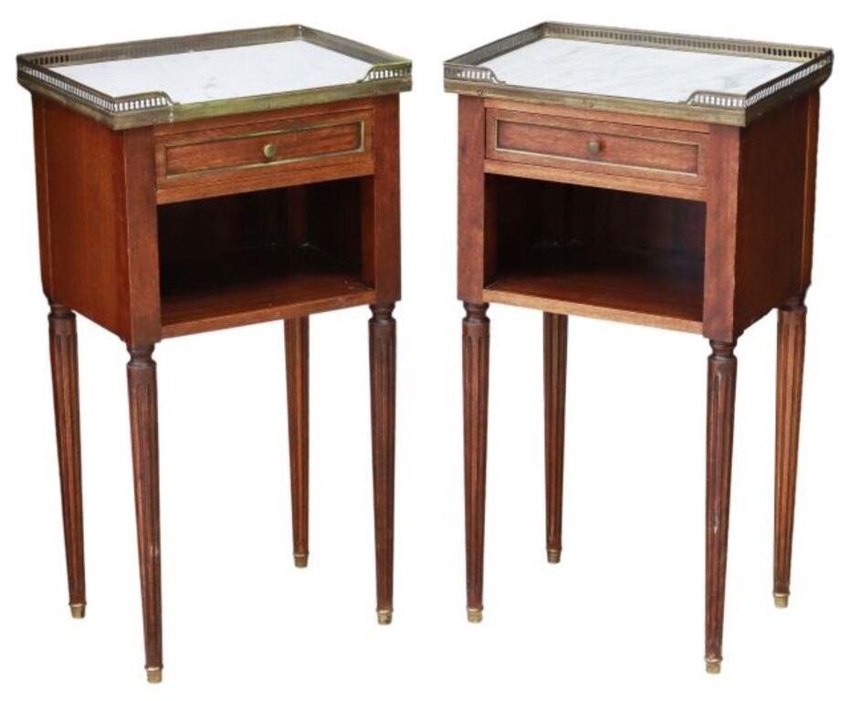 Appraisal: pair French Louis XVI style mahogany nightstands th c pierced