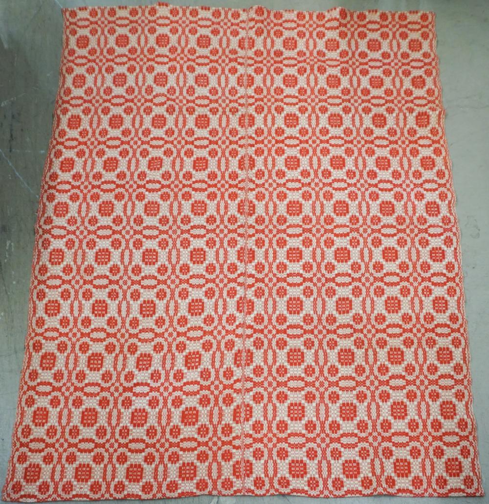 Appraisal: Red and White Jacquard Woven Bed Cover L x W