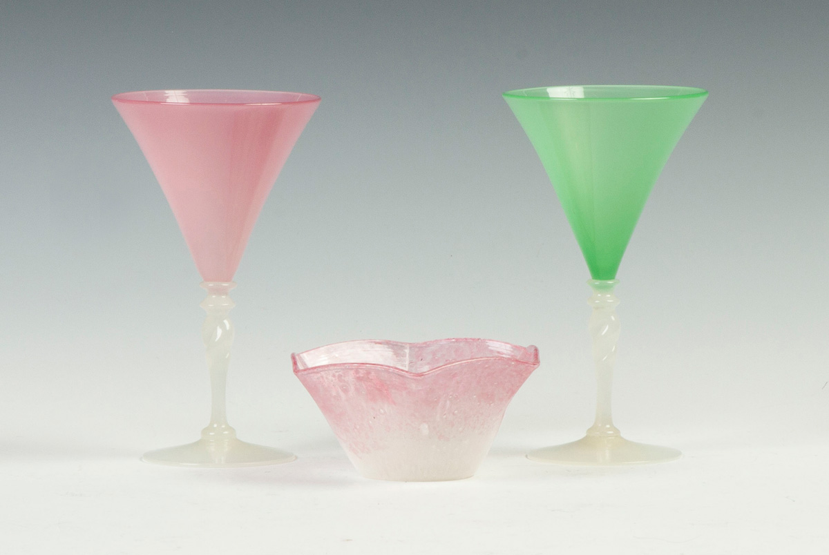 Appraisal: Three Pieces of Steuben Early th cent Rosaline goblet Ht