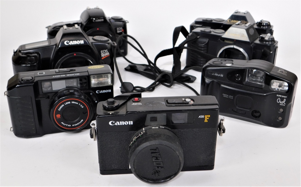 Appraisal: GROUP OF CANON CAMERAS AND BODIES Group of Canon cameras