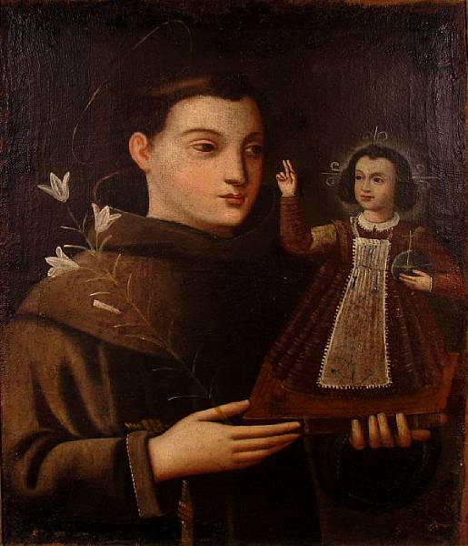 Appraisal: Spanish Colonial School A portrait of Saint Barbara A portrait