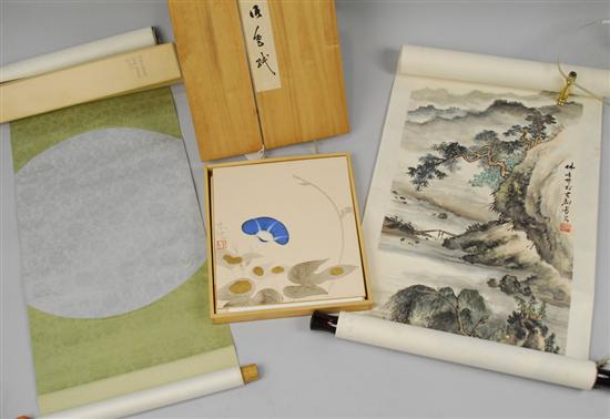 Appraisal: CHINESE LANDSCAPE SCROLL PAINTING and a JAPANESE KAKE-MONA SCROLL WITH