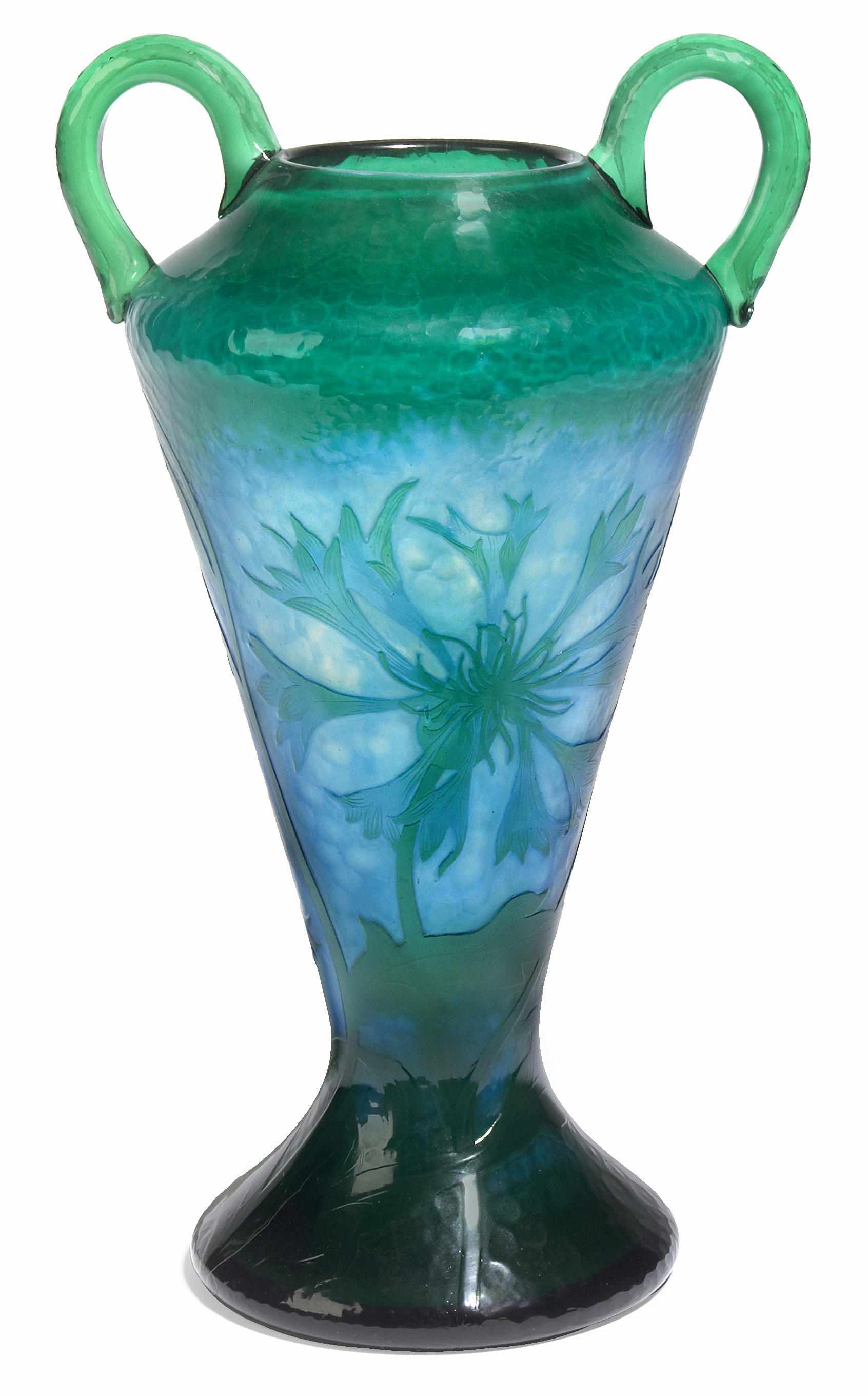 Appraisal: A Daum Nancy Martel cameo glass two handled Cornflower vase