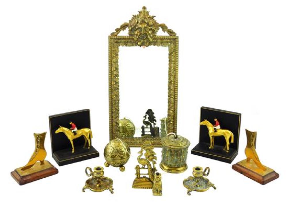 Appraisal: Metalware mirror bookends and other decorative arts eleven pieces easel