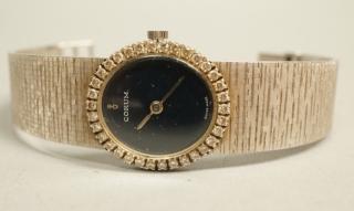 Appraisal: K white Gold CORUM Ladies Watch with Diamonds Black face