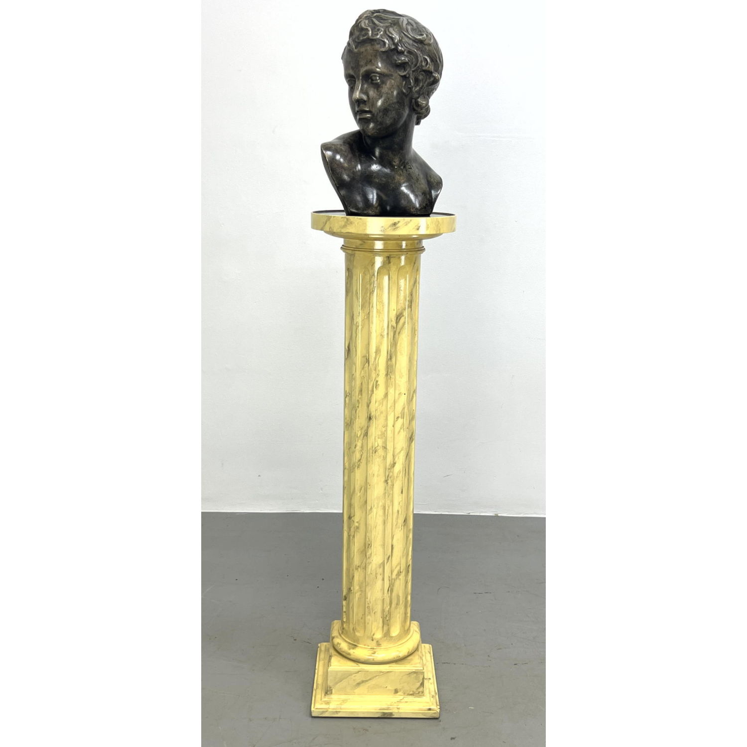 Appraisal: Classical form Portrait Bust On Fluted Column Display Pedestal Faux