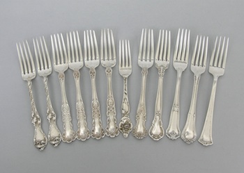 Appraisal: A Group of Twelve Sterling Silver Dinner Forks Various Makers