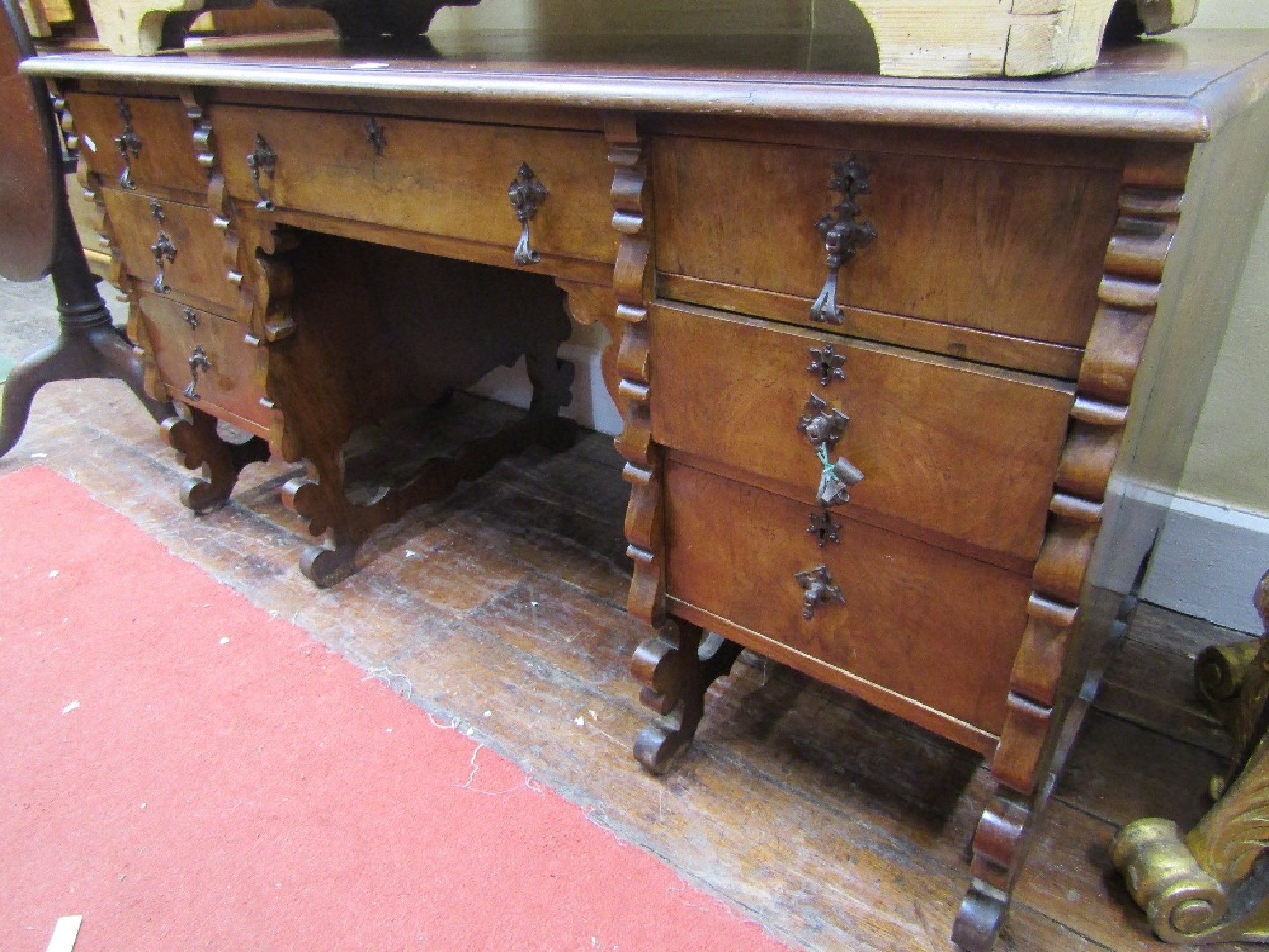 Appraisal: A late th century continental Spanish walnut pedestal writing desk