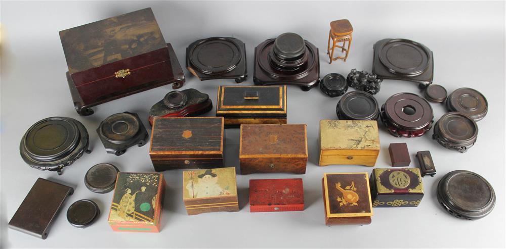 Appraisal: COLLECTION OF ASSORTED BOXES AND WOOD STANDS including a small