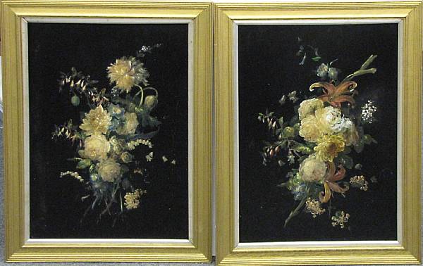 Appraisal: A pair of Victorian paper-m ch floral painted panels Jennens