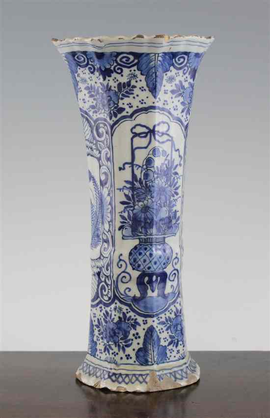 Appraisal: A Delft blue and white beaker vase th century decorated