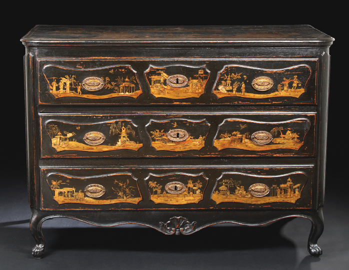 Appraisal: Louis XV-Style Parcel-Gilt and Ebonized Commode third quarter th century