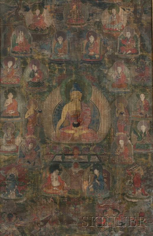 Appraisal: Thangka Tibet th century or earlier ink colors and gilt