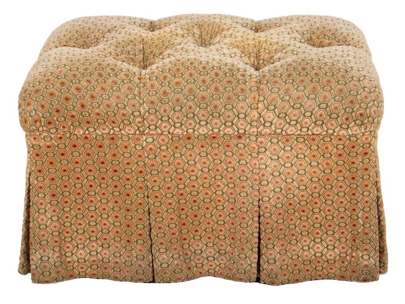 Appraisal: BUTTON UPHOLSTERED OTTOMAN ON CASTERS Tufted ottoman on casters upholstered