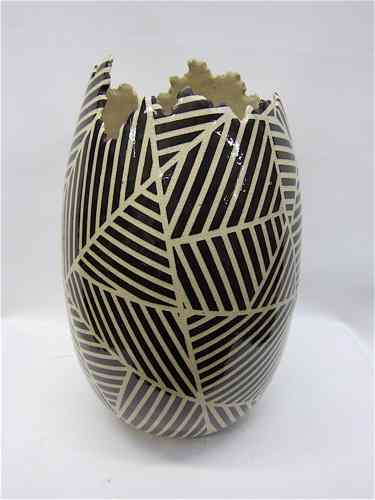 Appraisal: LARRY STANFF POTTERY ''ZEBRA EGG'' VASE having a stylized egg-shape