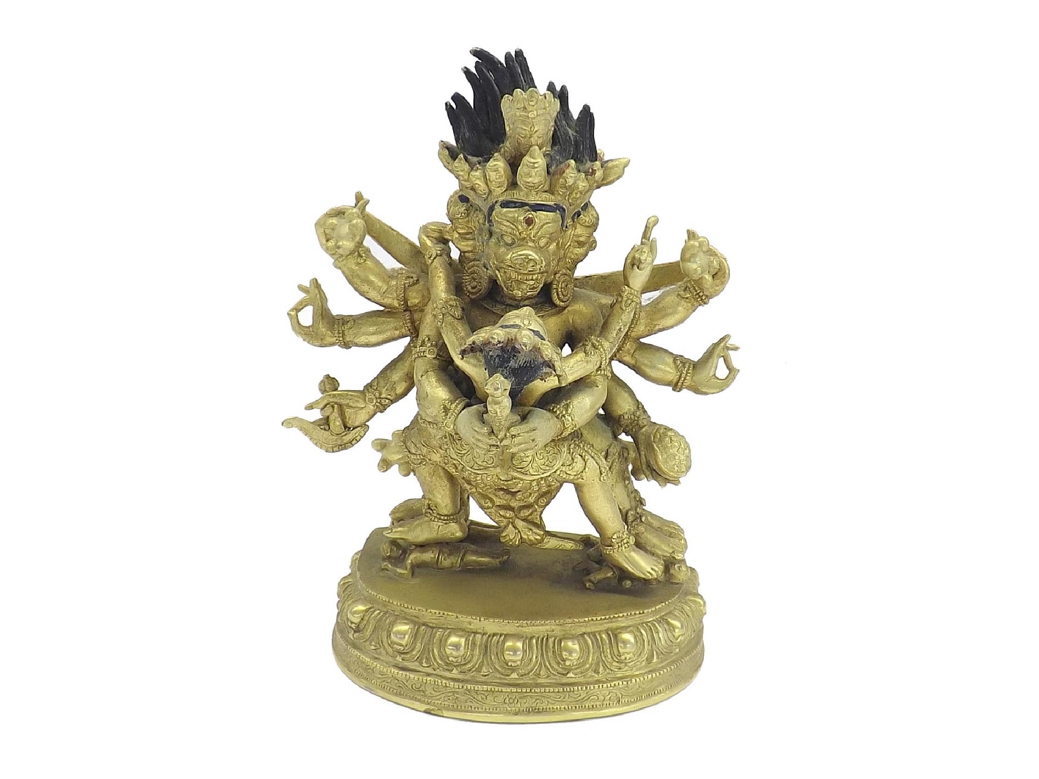 Appraisal: Gilded bronze Bodhisattva possibly Tibetan upon an oval egg and