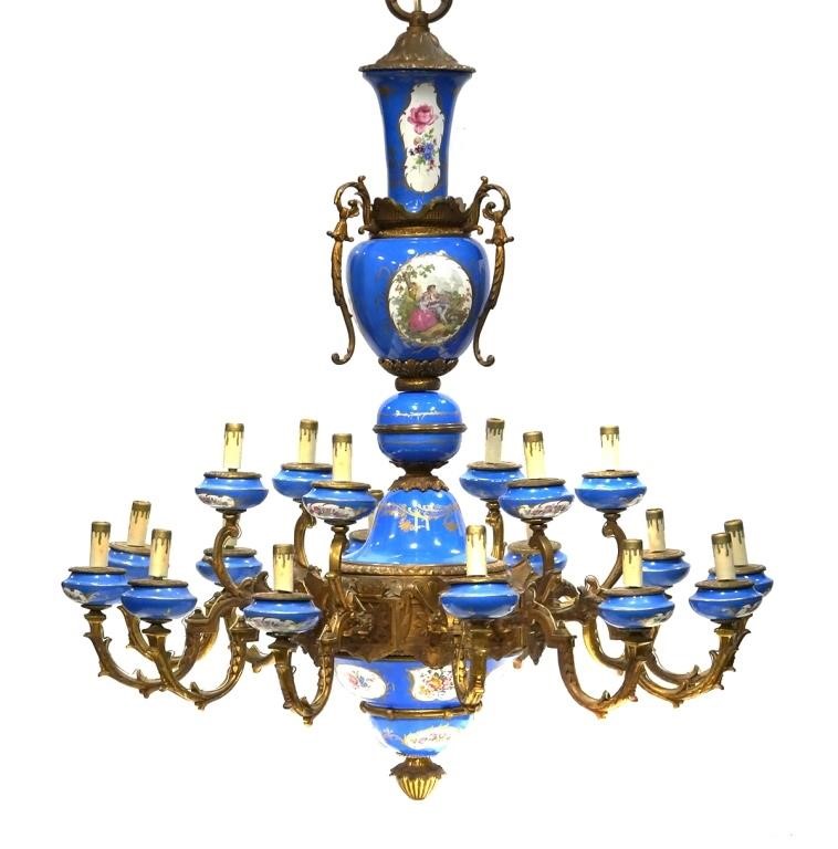 Appraisal: Sevres porcelain and brass or bronze chandelier with lower lights