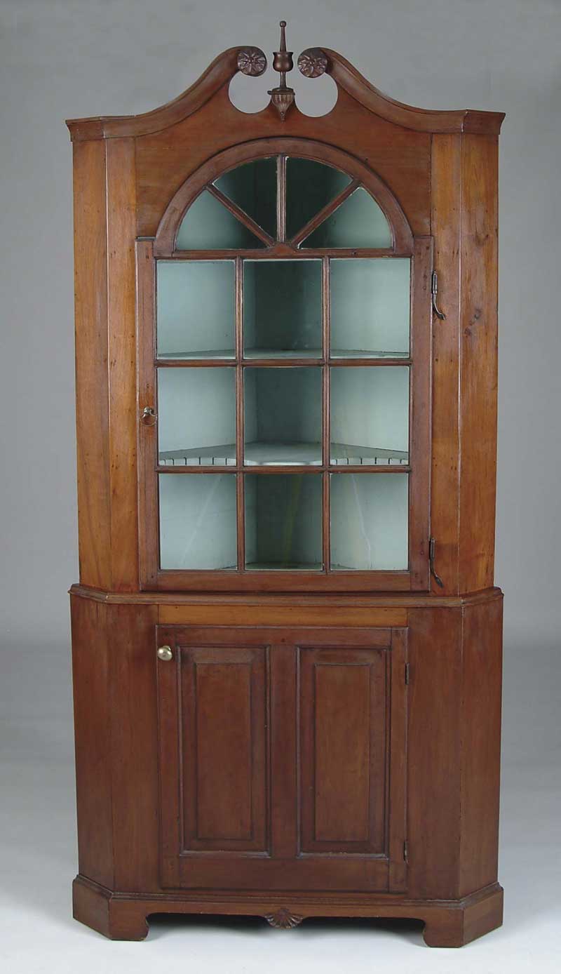 Appraisal: OUTSTANDING AND RARE TWO PART CORNER CUPBOARD th Century Appears