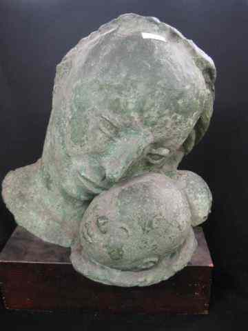 Appraisal: Bronze Statue Busts of Mother Child green patina '' tall