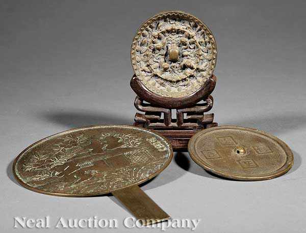 Appraisal: A Group of Three Antique Chinese and Japanese Bronze Mirrors