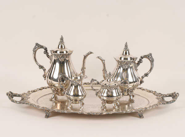 Appraisal: Wallace Baroque silverplate tea and coffee service Tray x