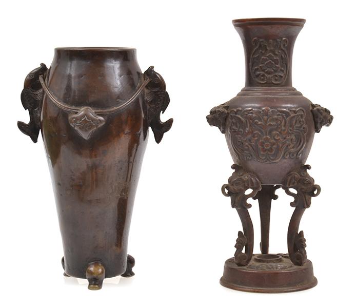 Appraisal: JAPANESE BRONZE KORO TOGETHER WITH A BRONZE VASE ALL FAULTS